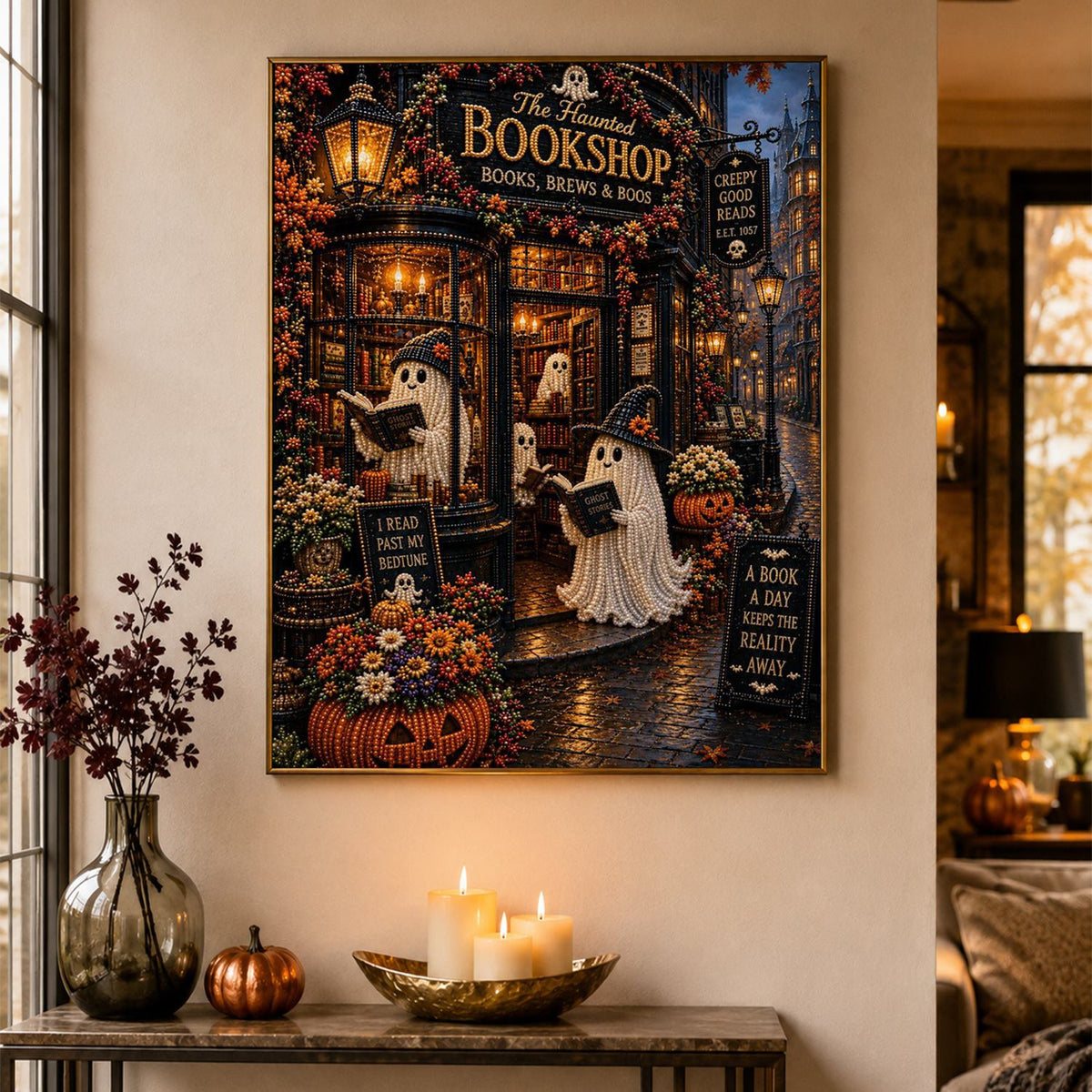 Ghosts Browsing the Bookshop pearl painting – image 4