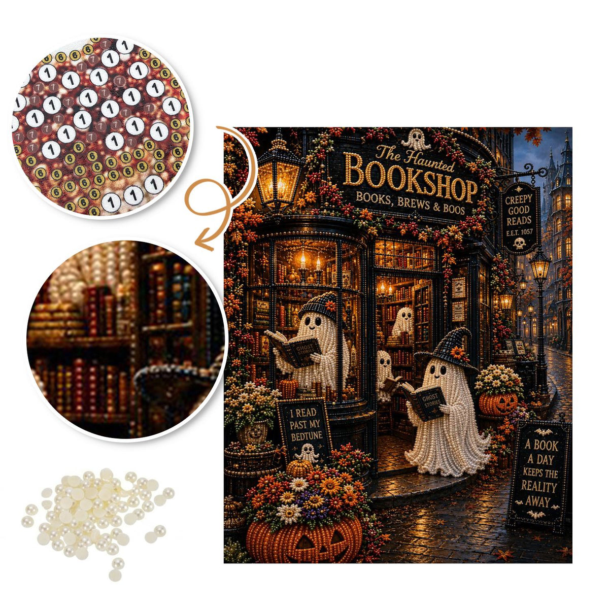 Ghosts Browsing the Bookshop pearl painting – image 6