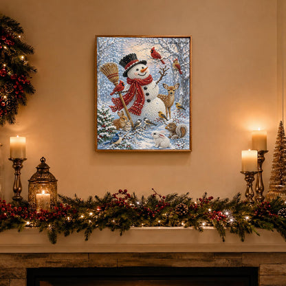 Broom-Holding Snowman and Friends pearl painting – image 3