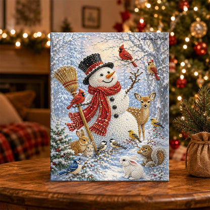 Broom-Holding Snowman and Friends pearl painting – image 5