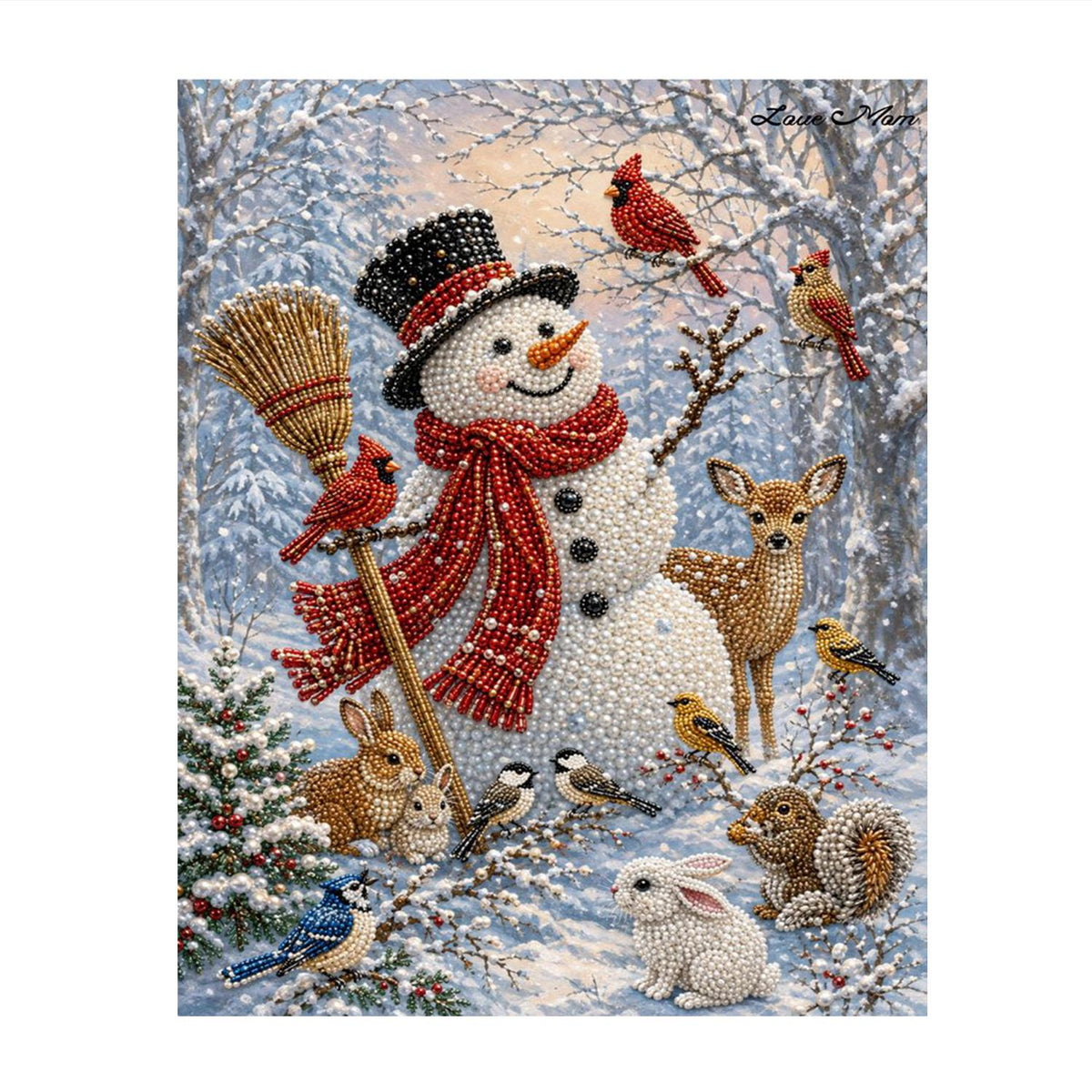 Broom-Holding Snowman and Friends pearl painting – image 11