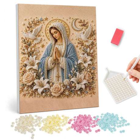 Our Lady Floral Portrait pearl painting – image 1