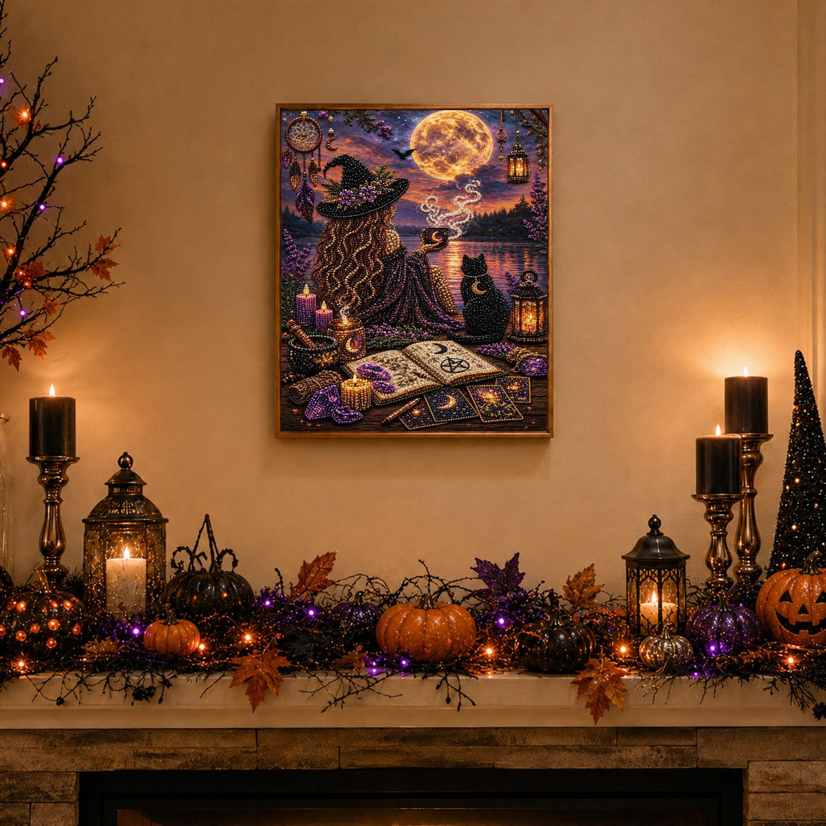 Moonlit Witch with Tarot Cards pearl painting – image 3