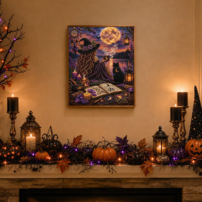 Moonlit Witch with Tarot Cards pearl painting – image 3
