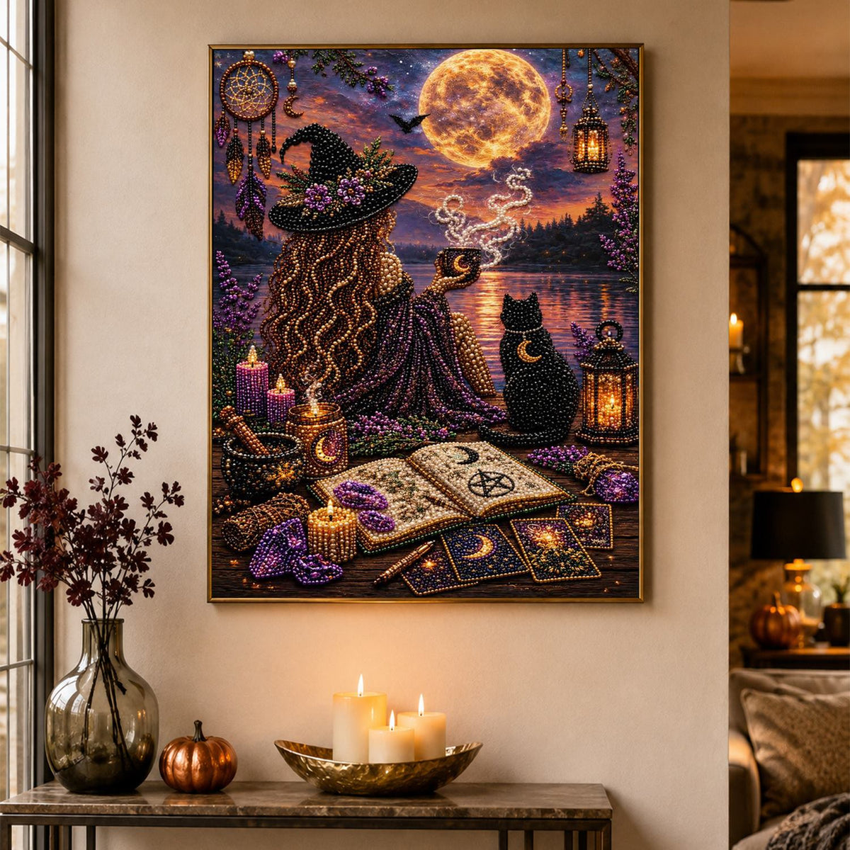 Moonlit Witch with Tarot Cards pearl painting – image 4