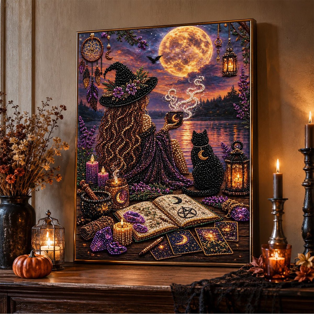 Moonlit Witch with Tarot Cards pearl painting – image 5