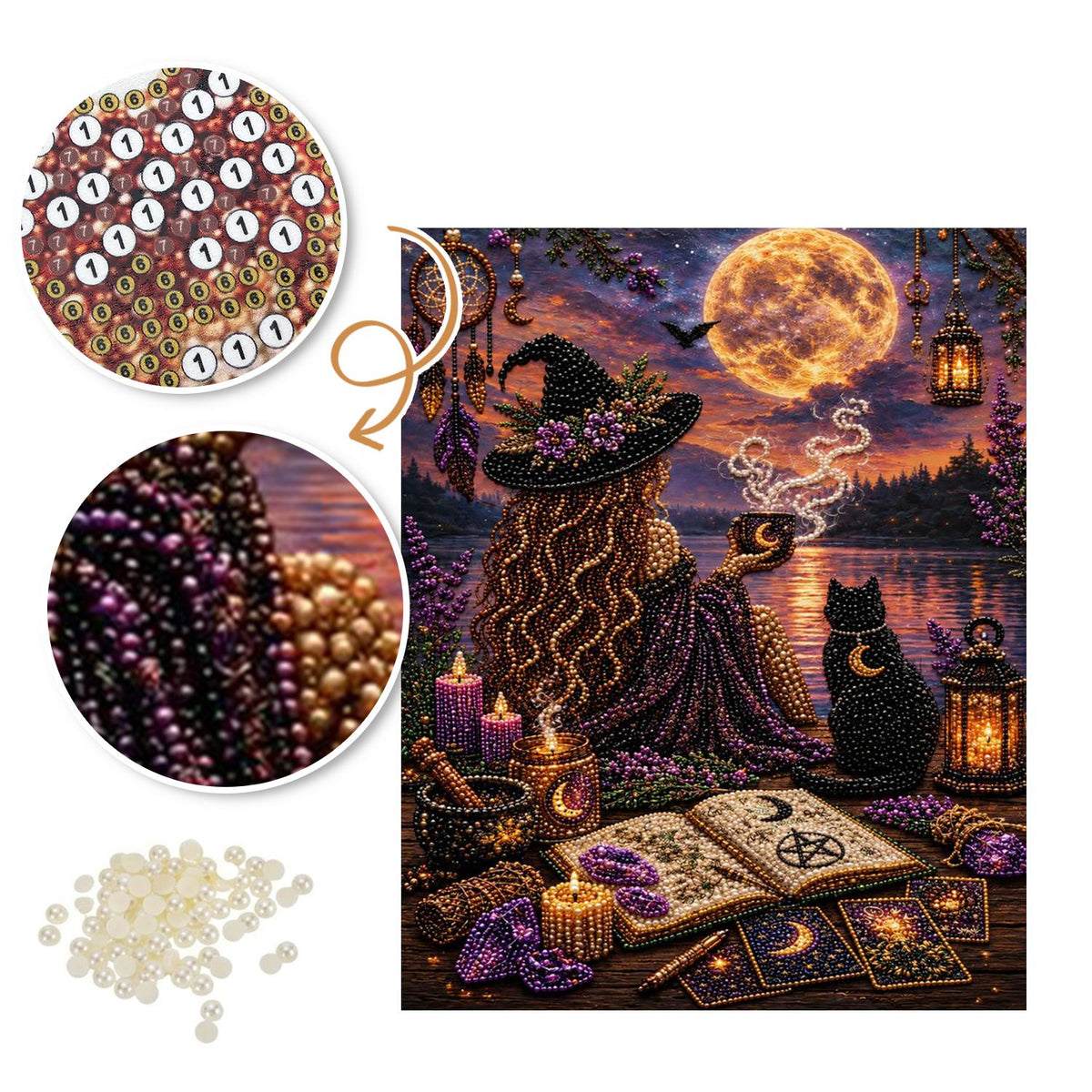 Moonlit Witch with Tarot Cards pearl painting – image 6