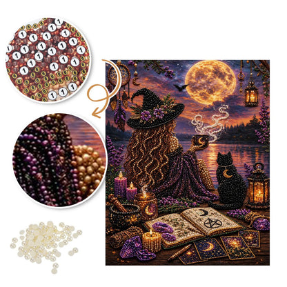 Moonlit Witch with Tarot Cards pearl painting – image 6