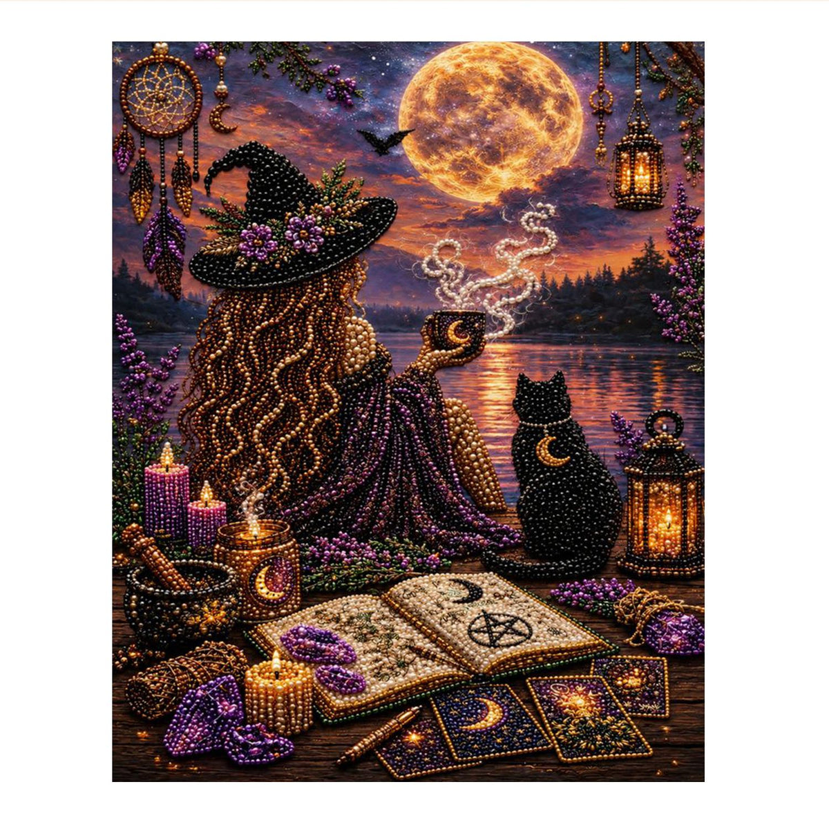 Moonlit Witch with Tarot Cards pearl painting – image 11
