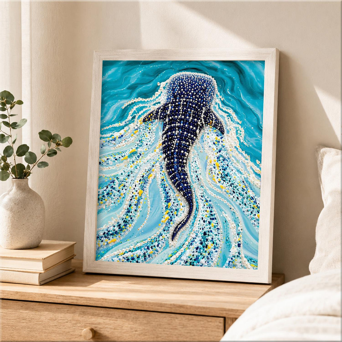 Whale Shark in Turquoise Currents pearl painting – image 2