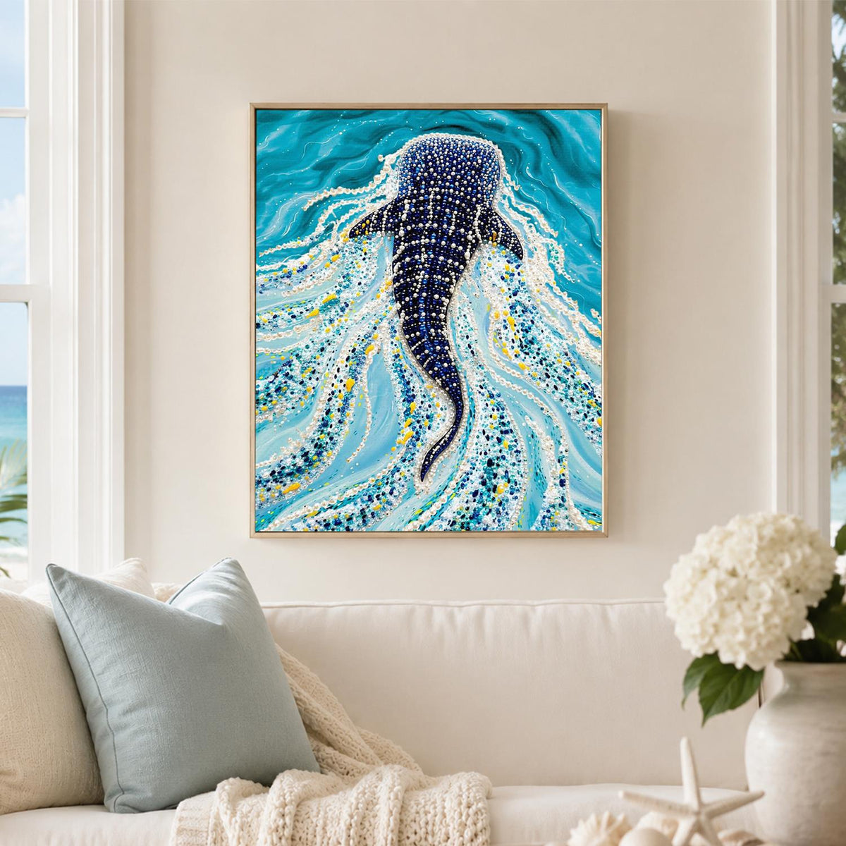 Whale Shark in Turquoise Currents pearl painting – image 3