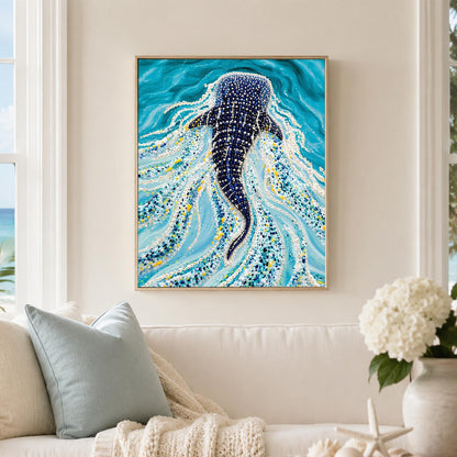 Whale Shark in Turquoise Currents pearl painting – image 3
