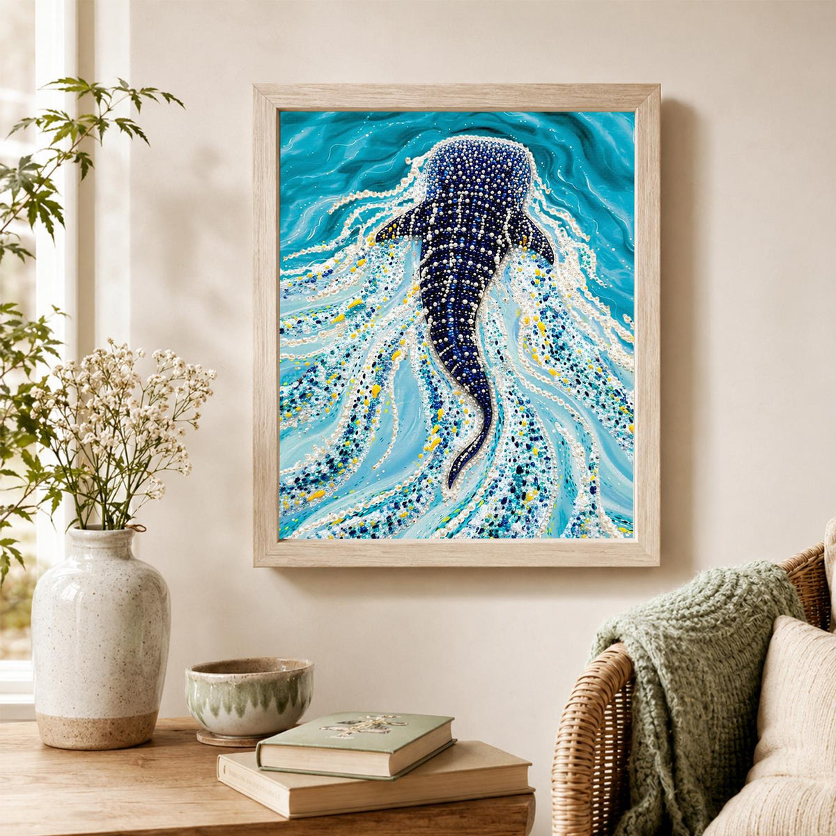 Whale Shark in Turquoise Currents pearl painting – image 4