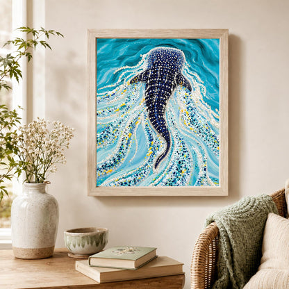 Whale Shark in Turquoise Currents pearl painting – image 4