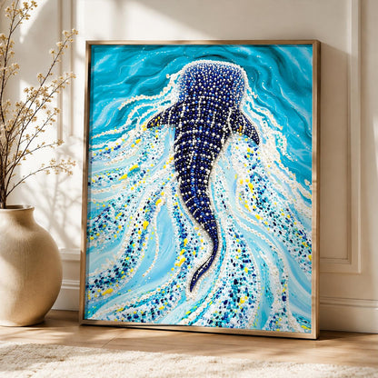 Whale Shark in Turquoise Currents pearl painting – image 5