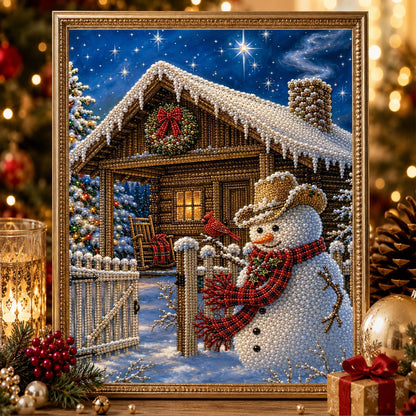 Snowman at the Log Cabin Gate pearl painting – image 2