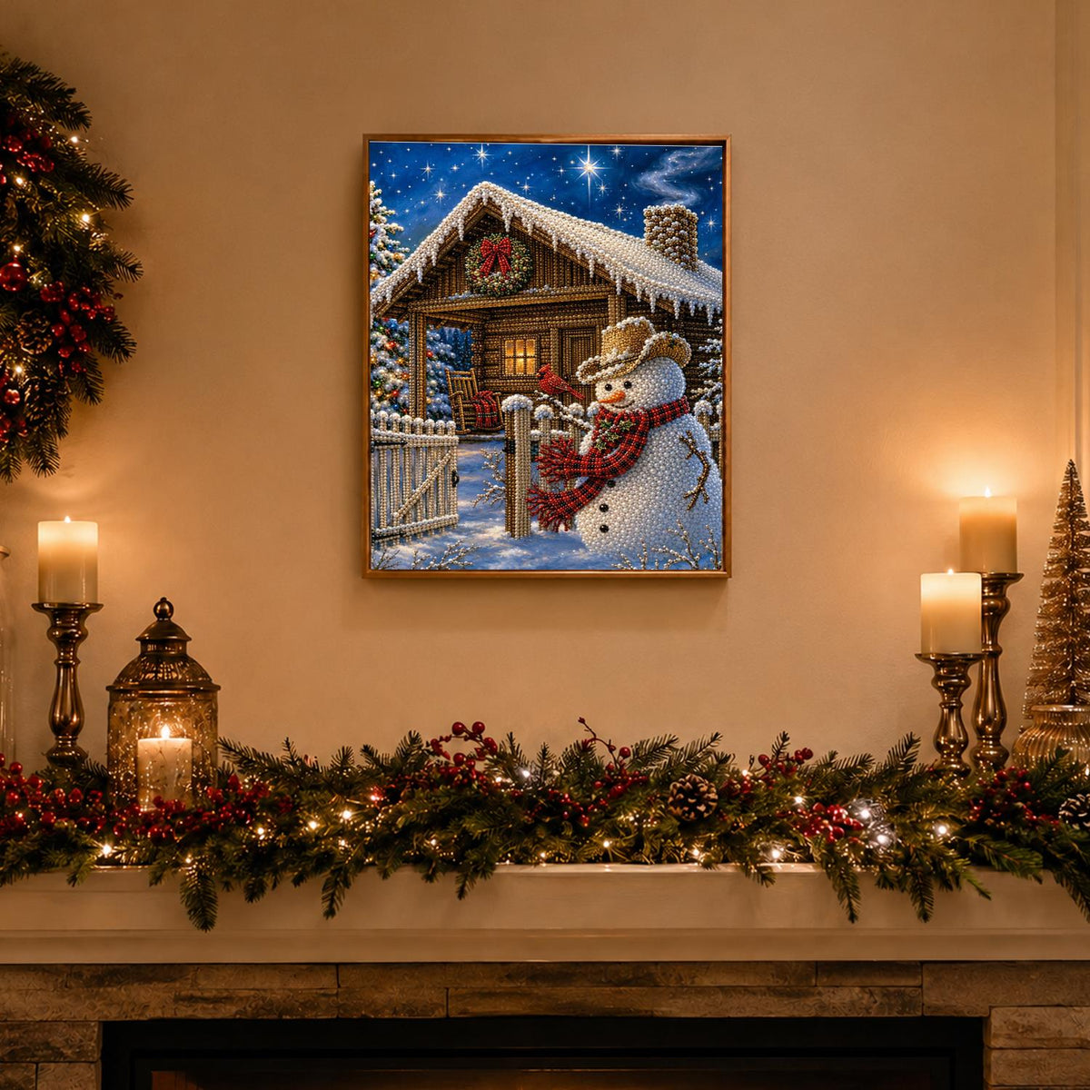 Snowman at the Log Cabin Gate pearl painting – image 3