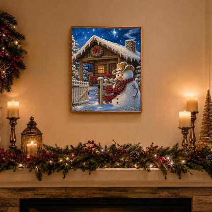 Snowman at the Log Cabin Gate pearl painting – image 3