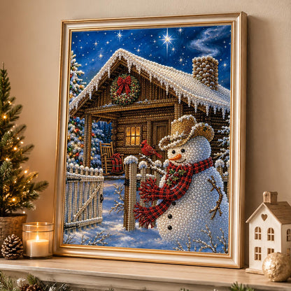 Snowman at the Log Cabin Gate pearl painting – image 4
