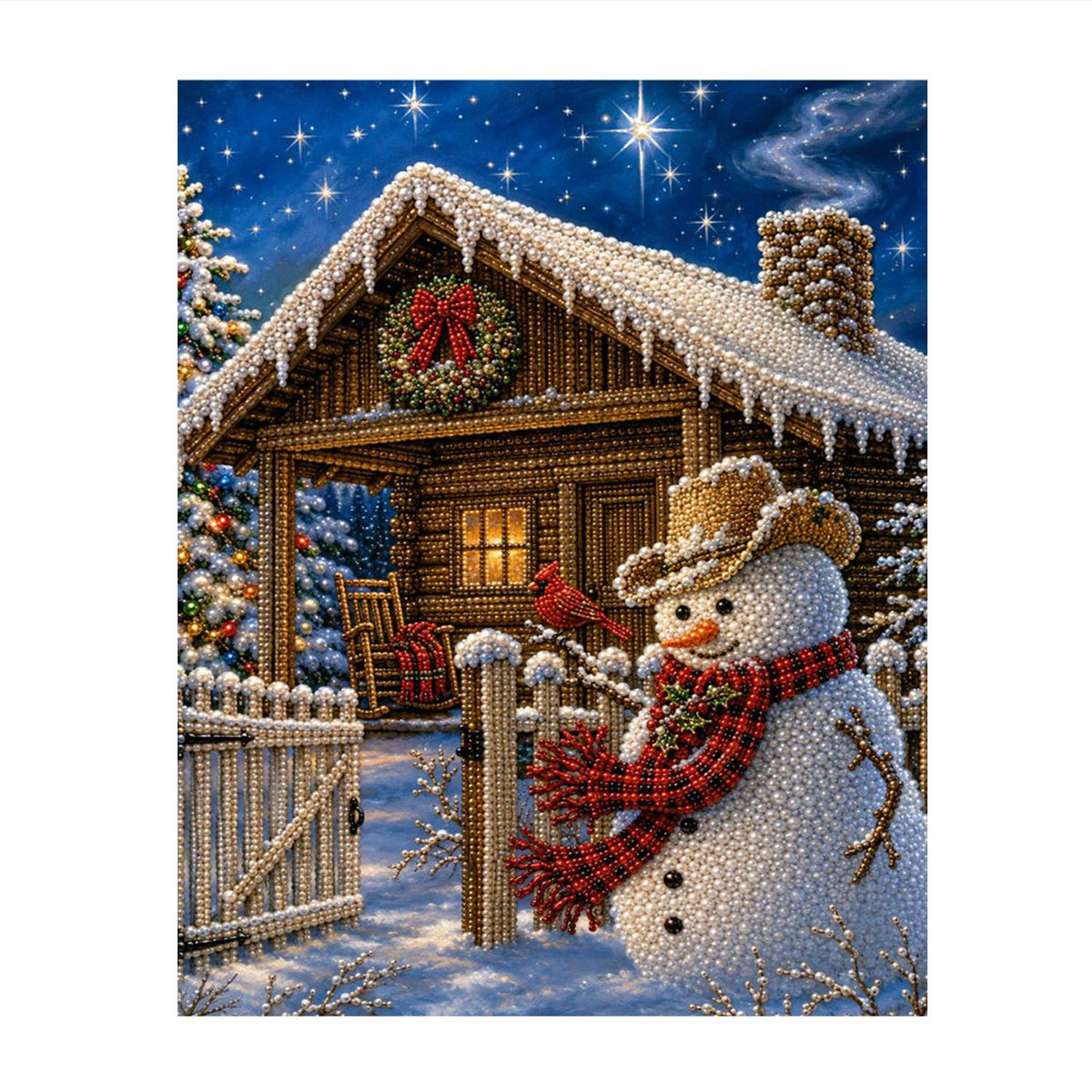 Snowman at the Log Cabin Gate pearl painting – image 11