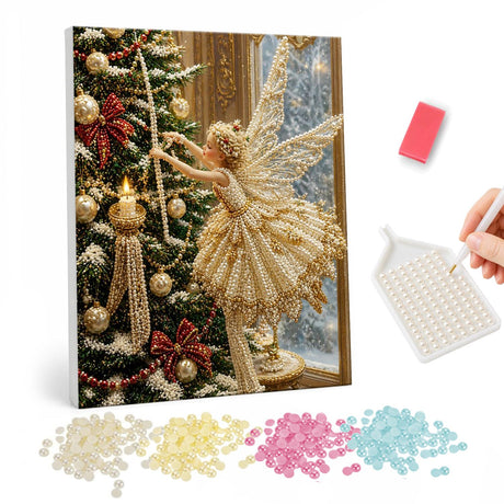Pearl Painting of a Christmas Fairy Decorating a Tree pearl painting – image 1