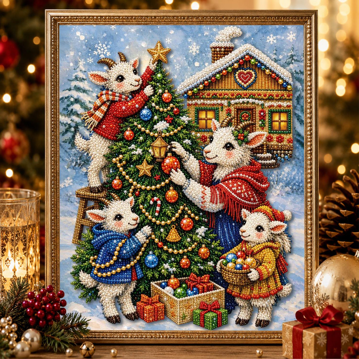 Woolly Helpers Around the Tree pearl painting – image 2