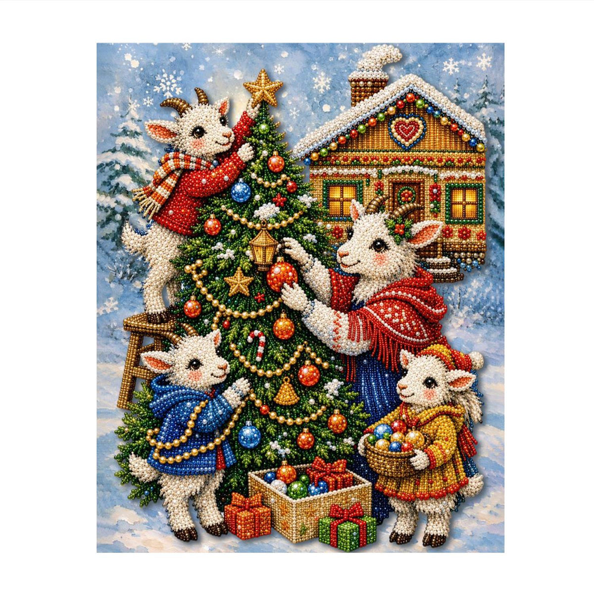 Woolly Helpers Around the Tree pearl painting – image 11