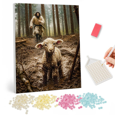 Shepherd Chasing a Lost Lamb pearl painting – image 1
