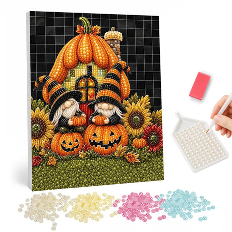 Halloween Gnomes and Pumpkin House pearl painting – image 1