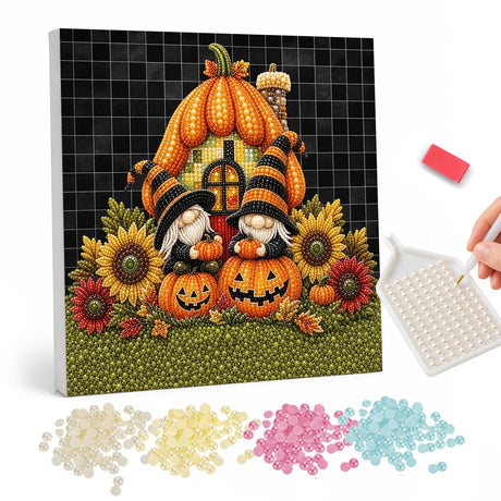 Halloween Gnomes and Pumpkin House pearl painting – image 1
