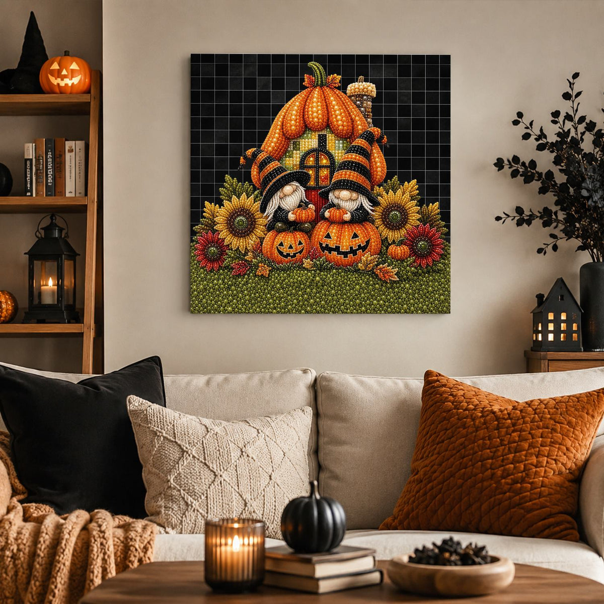 Pumpkin House Gnome Duo pearl painting – image 3