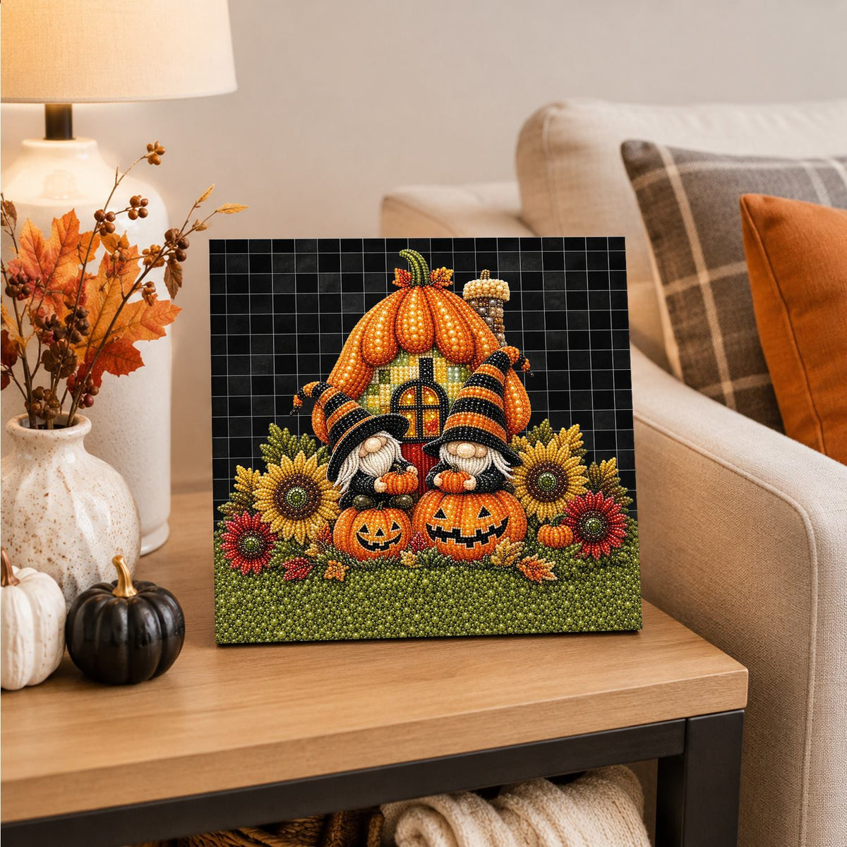 Pumpkin House Gnome Duo pearl painting – image 4