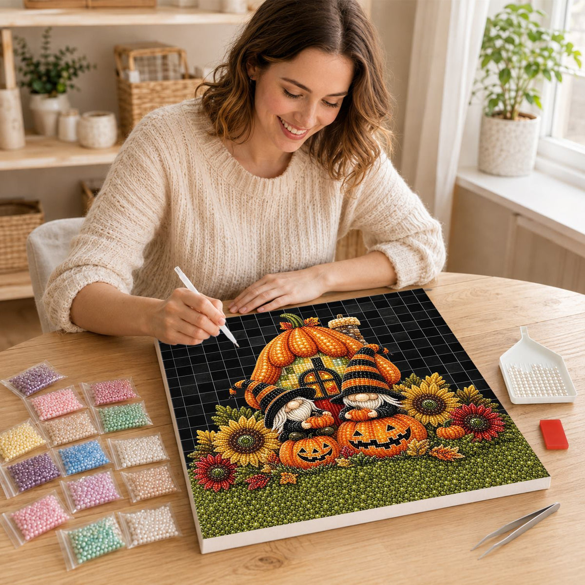Pumpkin House Gnome Duo pearl painting – image 16