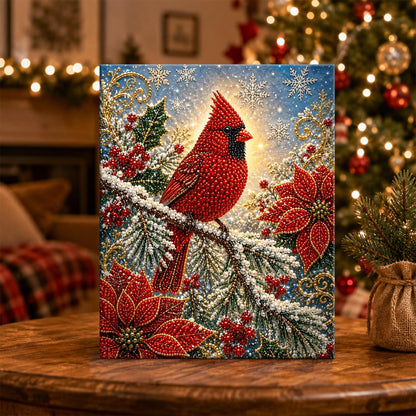 Cardinal on a Snowy Pine Bough pearl painting – image 5