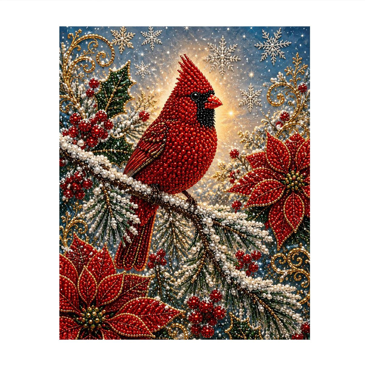 Cardinal on a Snowy Pine Bough pearl painting – image 11