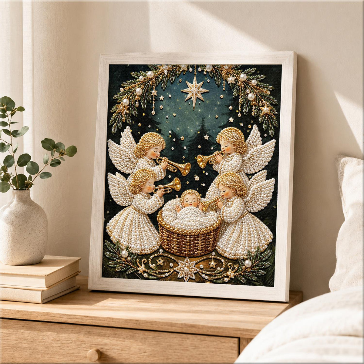 Trumpet Angels Around the Manger pearl painting – image 2