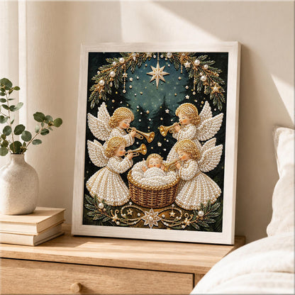 Trumpet Angels Around the Manger pearl painting – image 2
