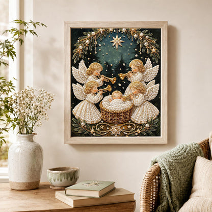 Trumpet Angels Around the Manger pearl painting – image 4