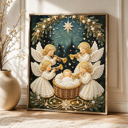 Trumpet Angels Around the Manger pearl painting – image 5