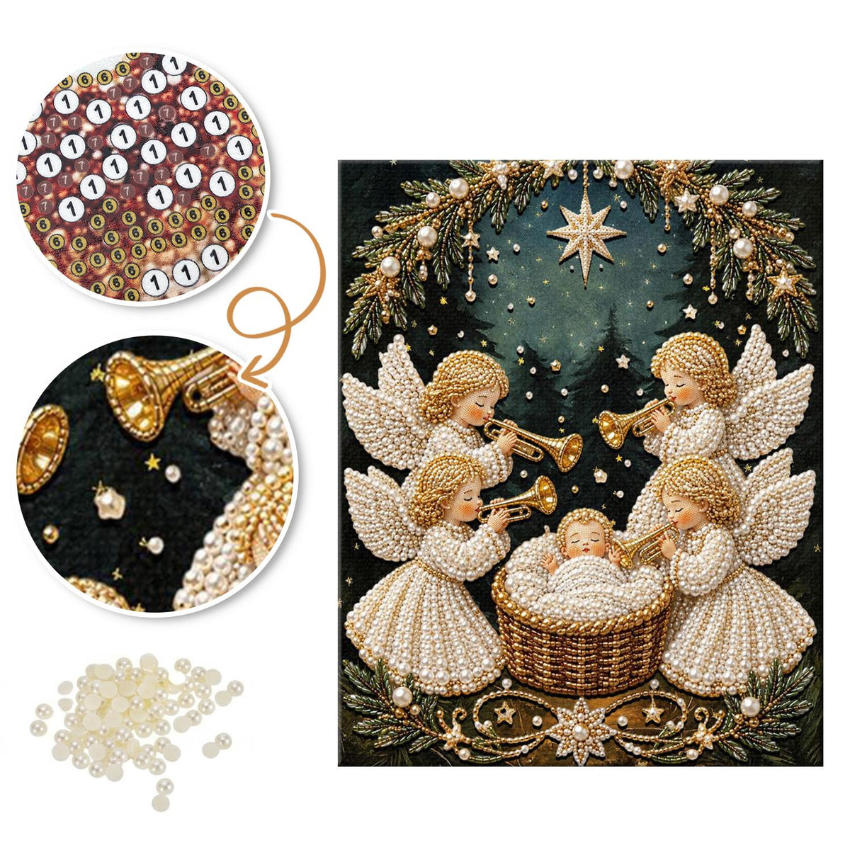 Trumpet Angels Around the Manger pearl painting – image 6