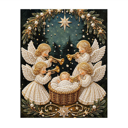 Trumpet Angels Around the Manger pearl painting – image 11