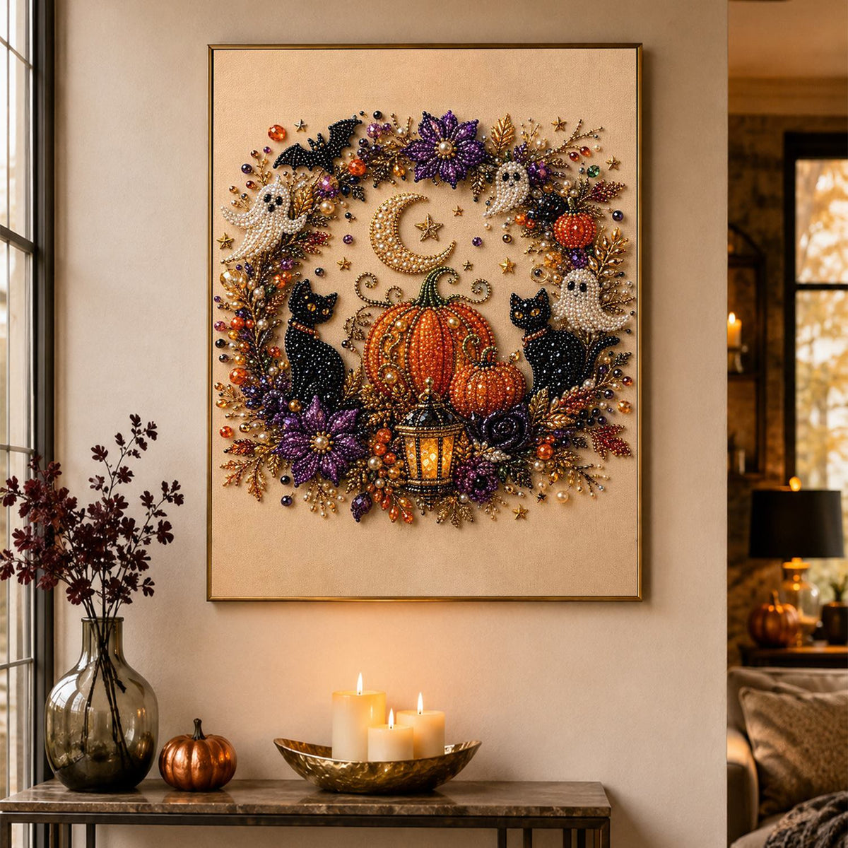 Crescent Moon Halloween Wreath pearl painting – image 4