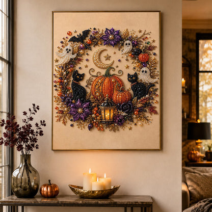 Crescent Moon Halloween Wreath pearl painting – image 4