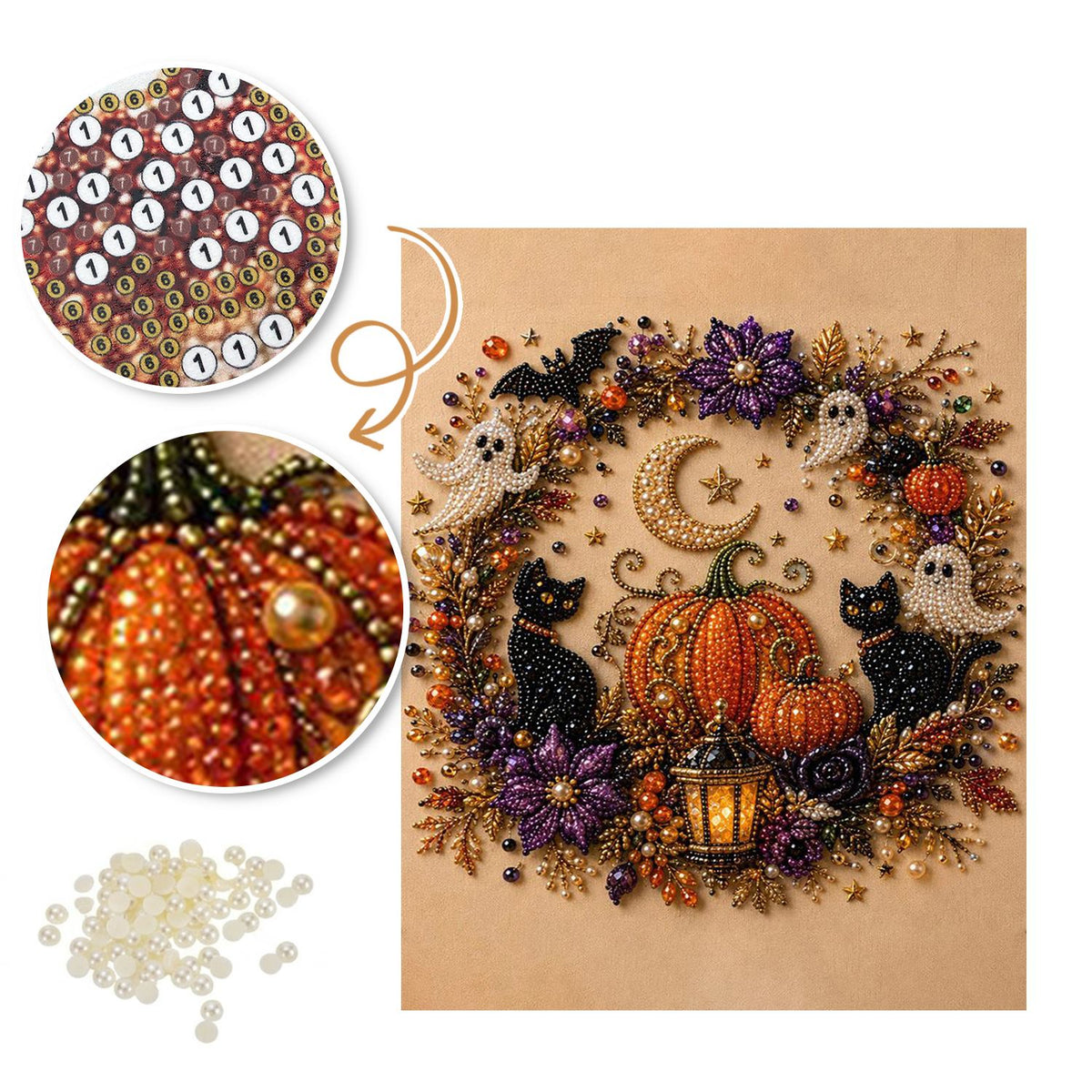Crescent Moon Halloween Wreath pearl painting – image 6