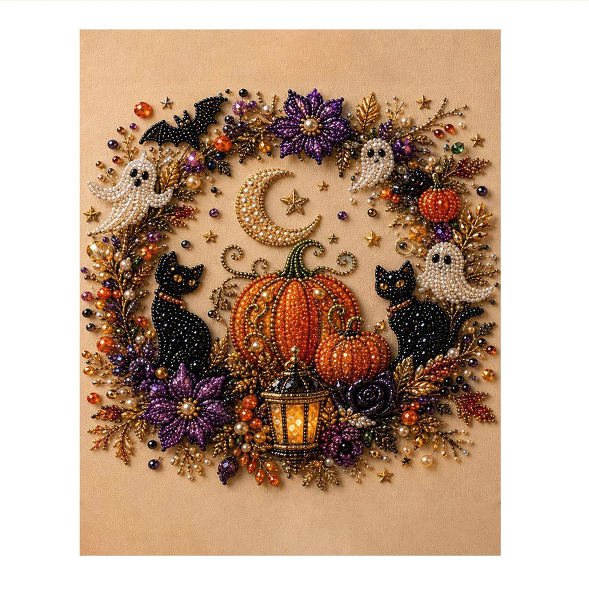 Crescent Moon Halloween Wreath pearl painting – image 11