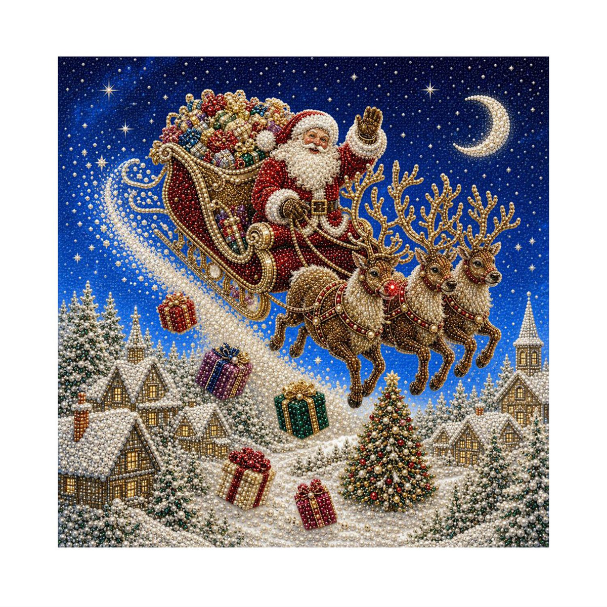 Crescent Moon Sleigh Flight pearl painting – image 11