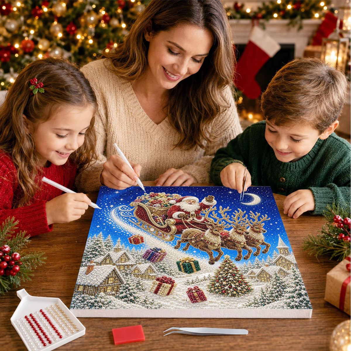 Crescent Moon Sleigh Flight pearl painting – image 15