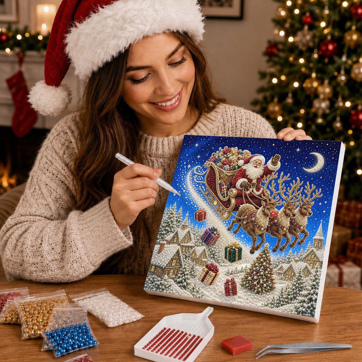 Crescent Moon Sleigh Flight pearl painting – image 16