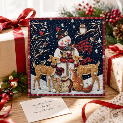 Snowman's Bird Feeder Gathering pearl painting – image 2