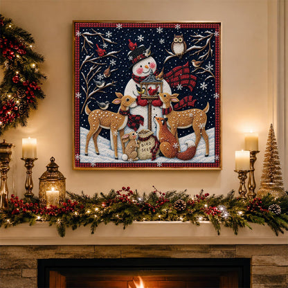 Snowman's Bird Feeder Gathering pearl painting – image 3
